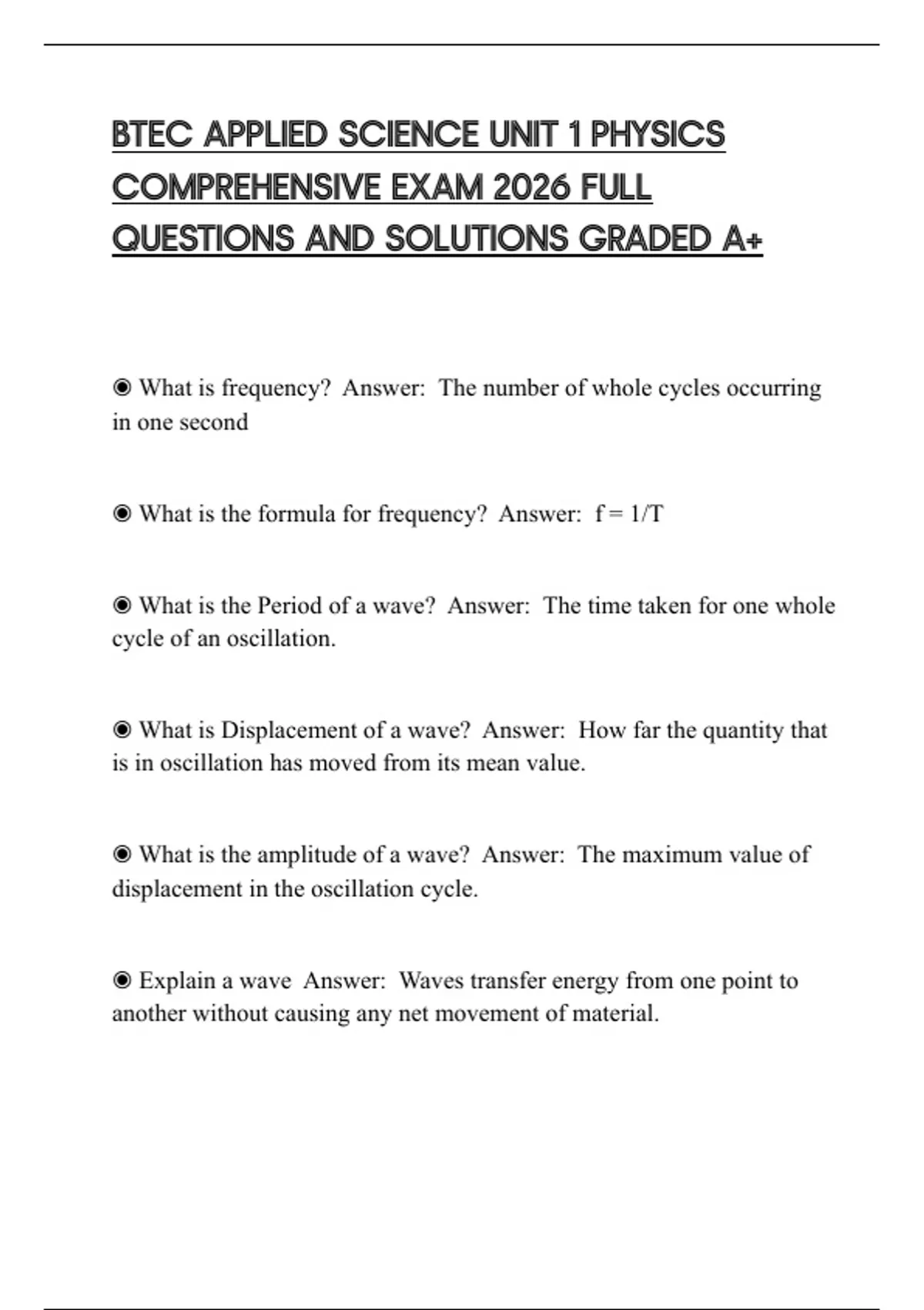 BTEC APPLIED SCIENCE UNIT 1 PHYSICS COMPREHENSIVE EXAM 2026 FULL ...