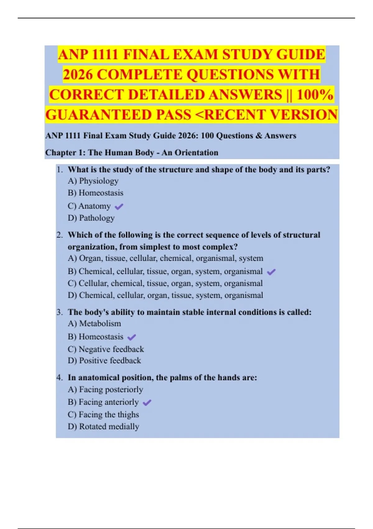 ANP 1111 FINAL EXAM STUDY GUIDE 2026 COMPLETE QUESTIONS WITH CORRECT ...