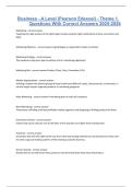 Business - A Level &lpar;Pearson Edexcel&rpar; - Theme 1 Questions With Correct Answers 2025-2026