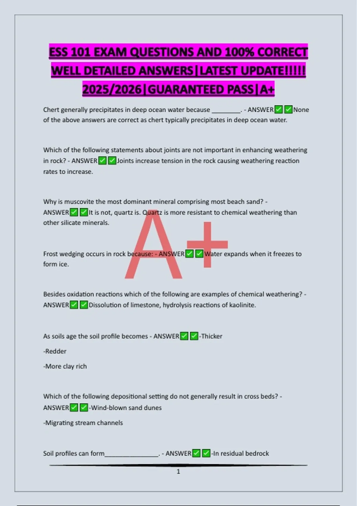 ESS 101 EXAM QUESTIONS AND 100% CORRECT WELL DETAILED ANSWERS|LATEST ...