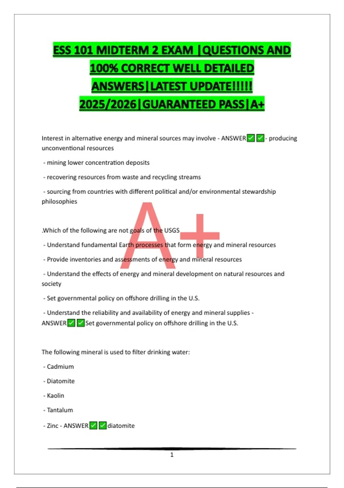 ESS 101 MIDTERM 2 EXAM |QUESTIONS AND 100% CORRECT WELL DETAILED ...