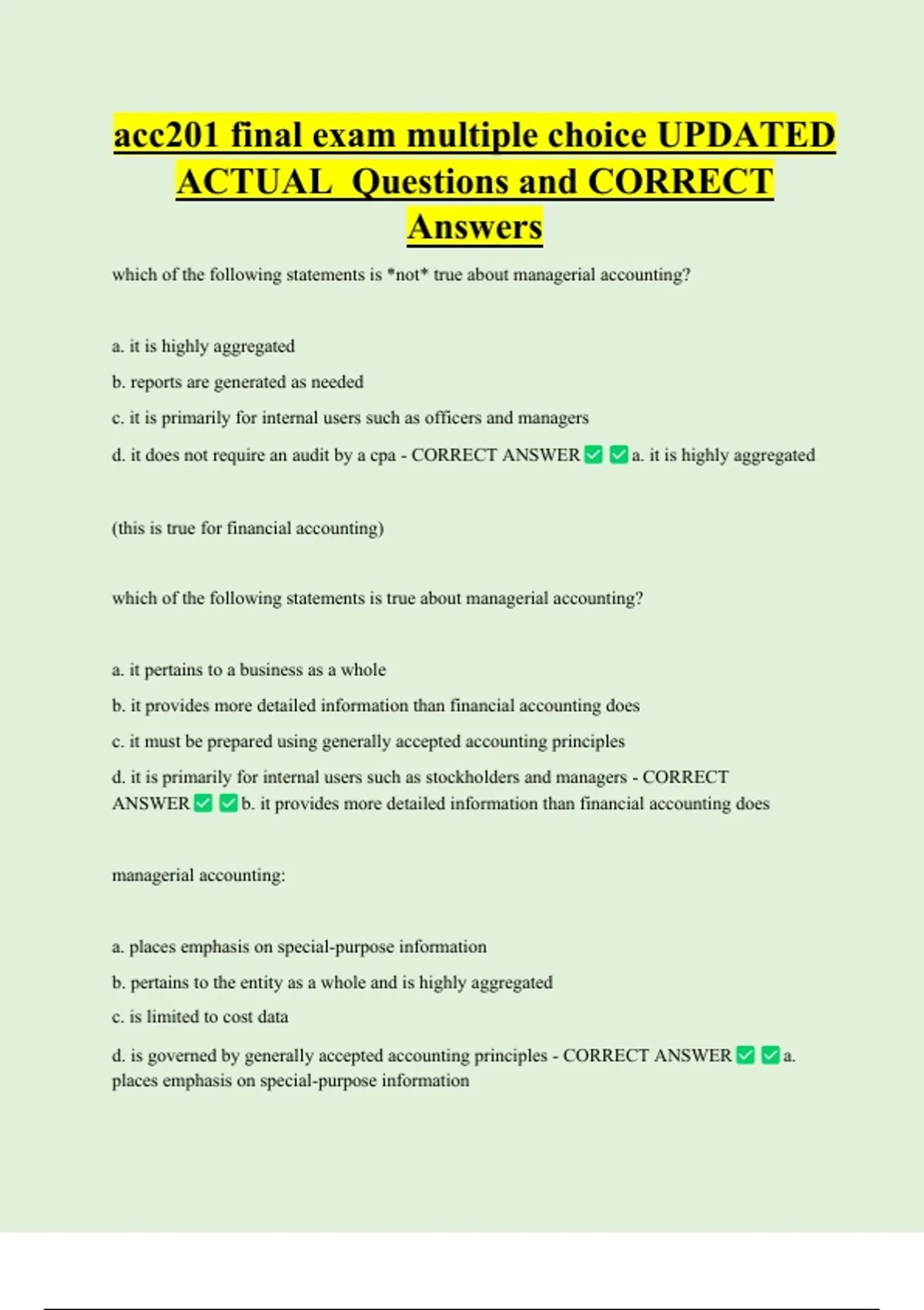 acc201 final exam multiple choice UPDATED ACTUAL Questions and CORRECT ...