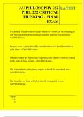 AU PHILOSOPHY 252 PHIL 252 CRITICAL THINKING - FINAL EXAM QUESTIONS AND ANSWERS 2025