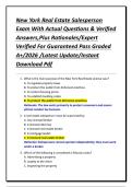 New York Real Estate Salesperson Exam With Actual Questions & Verified Answers&comma;Plus Rationales&sol;Expert Verified For Guaranteed Pass Graded A&plus;&sol;2026 &sol;Latest Update&sol;Instant Download Pdf