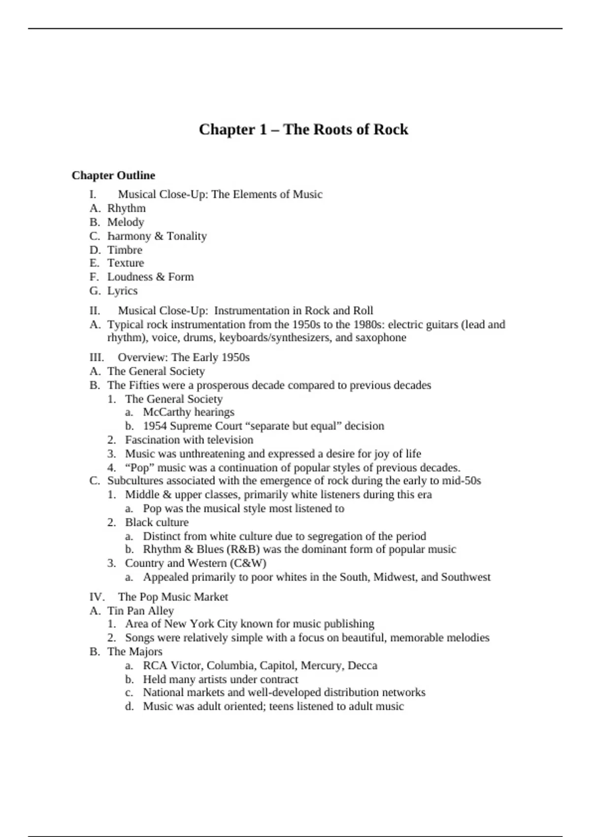 test bank, practice questions: Rock and Roll Its History and Stylistic ...