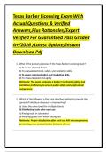 Texas Barber Licensing Exam With Actual Questions & Verified Answers&comma;Plus Rationales&sol;Expert Verified For Guaranteed Pass Graded A&plus;&sol;2026 &sol;Latest Update&sol;Instant Download Pdf