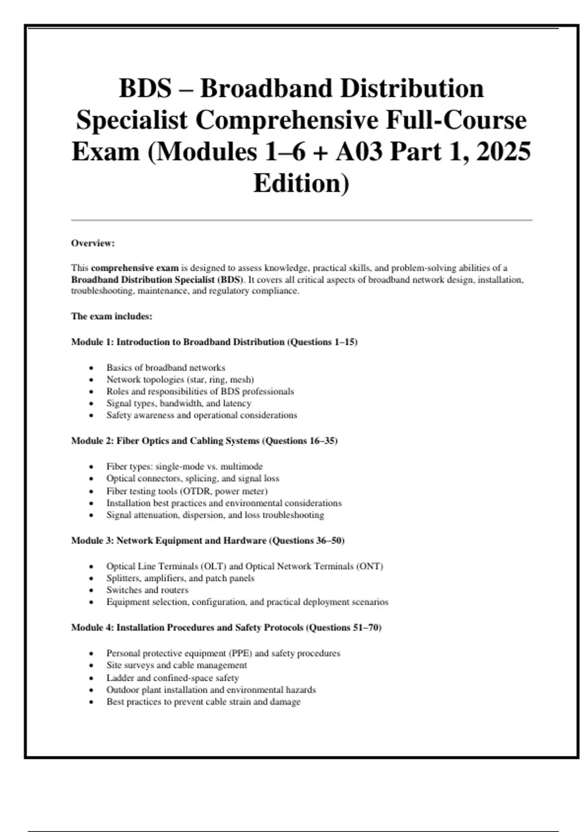 BDS – Broadband Distribution Specialist Comprehensive Full-Course Exam ...