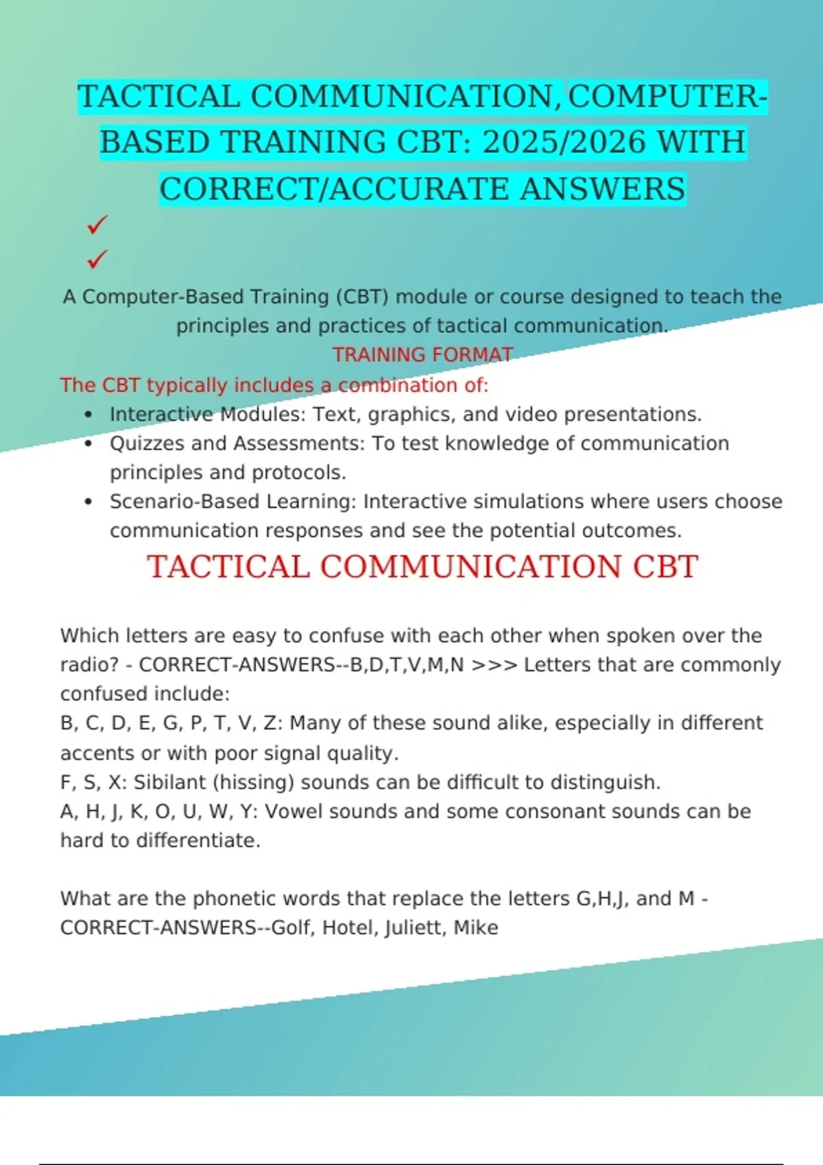 TACTICAL COMMUNICATION, COMPUTER-BASED TRAINING CBT: 2025/2026 WITH ...