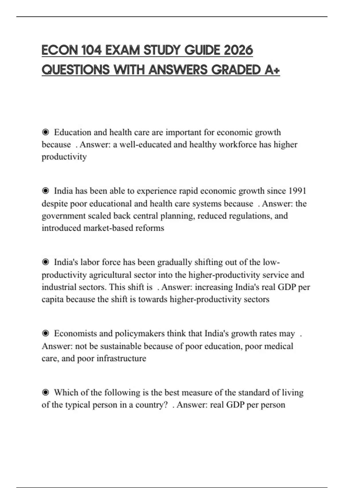 ECON 104 EXAM STUDY GUIDE 2026 QUESTIONS WITH ANSWERS GRADED A+ - ECON ...