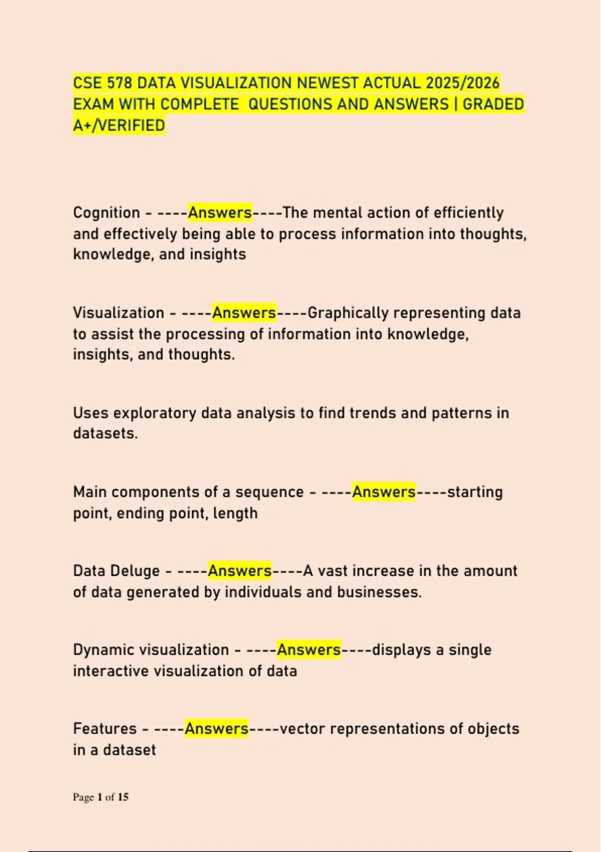 CSE 578 DATA VISUALIZATION NEWEST ACTUAL 2025/2026 EXAM WITH COMPLETE ...