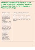 HESI BSN 266 Med Surg Practice Exam  &lpar;Latest 2025-2026&rpar; Questions & Correct  Answers Verified 100&percnt; Graded A&plus;&vert;&vert;  Nightingale College