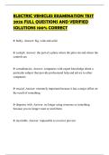 ELECTRIC VEHICLES EXAMINATION TEST 2026 FULL QUESTIONS AND VERIFIED SOLUTIONS 100&percnt; CORRECT