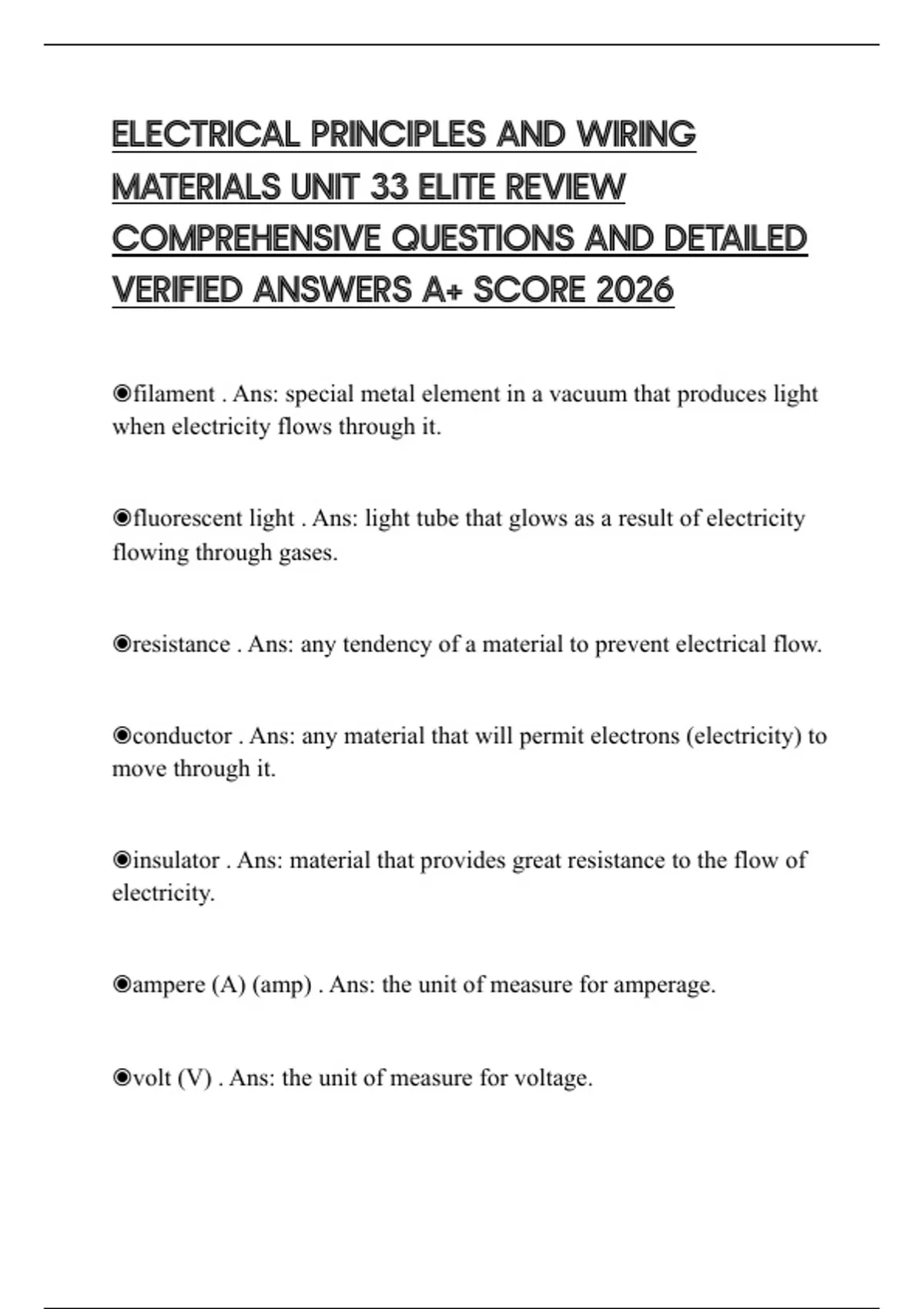 ELECTRICAL PRINCIPLES AND WIRING MATERIALS UNIT 33 ELITE REVIEW ...