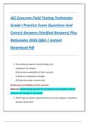 ACI Concrete Field Testing Technician  Grade I Practice Exam Questions And  Correct Answers &lpar;Verified Answers&rpar; Plus  Rationales 2026 Q&A &vert; Instant  Download Pdf