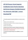 API 510 Pressure Vessel Inspector  Certification Exam Practice Questions  And Correct Answers &lpar;Verified Answers&rpar;  Plus Rationales 2026 Q&A &vert; Instant  Download Pdf