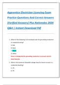 Apprentice Electrician Licensing Exam  Practice Questions And Correct Answers  &lpar;Verified Answers&rpar; Plus Rationales 2026  Q&A &vert; Instant Download Pdf