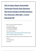 ASE A1 Engine Repair &lpar;Automobile  Technician&rpar; Practice Exam Questions  And Correct Answers &lpar;Verified Answers&rpar;  Plus Rationales 2026 Q&A &vert; Instant  Download Pdf