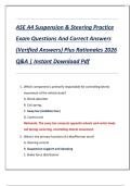 ASE A4 Suspension & Steering Practice  Exam Questions And Correct Answers  &lpar;Verified Answers&rpar; Plus Rationales 2026  Q&A &vert; Instant Download Pdf 