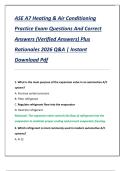 ASE A7 Heating & Air Conditioning  Practice Exam Questions And Correct  Answers &lpar;Verified Answers&rpar; Plus  Rationales 2026 Q&A &vert; Instant  Download Pdf