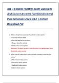 ASE T4 Brakes Practice Exam Questions  And Correct Answers &lpar;Verified Answers&rpar;  Plus Rationales 2026 Q&A &vert; Instant  Download Pdf