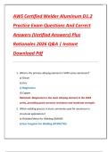 AWS Certified Welder Aluminum D1&period;2  Practice Exam Questions And Correct  Answers &lpar;Verified Answers&rpar; Plus  Rationales 2026 Q&A &vert; Instant  Download Pdf