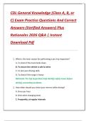 CDL General Knowledge &lpar;Class A&comma; B&comma; or  C&rpar; Exam Practice Questions And Correct  Answers &lpar;Verified Answers&rpar; Plus  Rationales 2026 Q&A &vert; Instant  Download Pdf