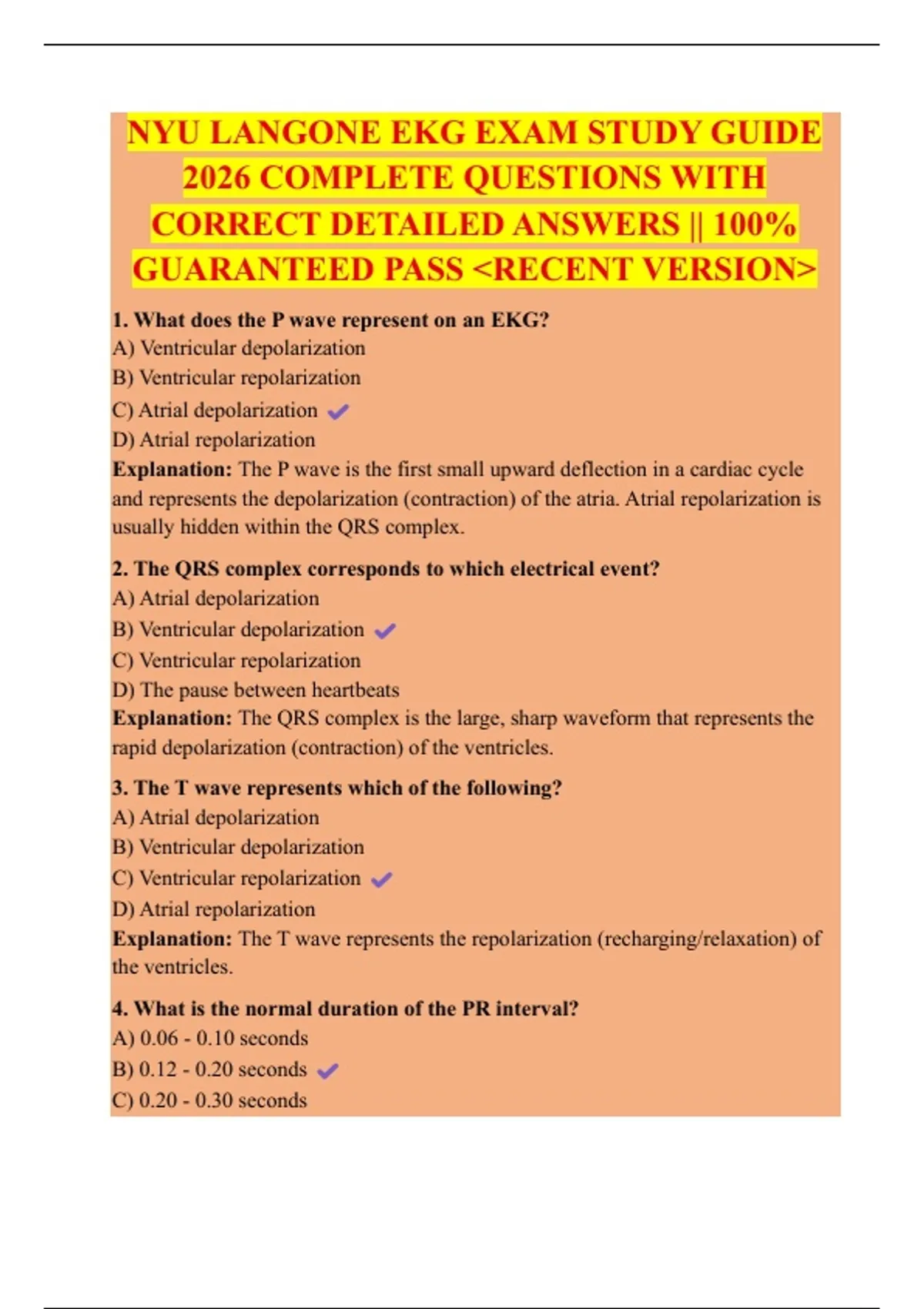 NYU LANGONE EKG EXAM STUDY GUIDE 2026 COMPLETE QUESTIONS WITH CORRECT ...