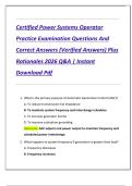 Certified Power Systems Operator  Practice Examination Questions And  Correct Answers &lpar;Verified Answers&rpar; Plus  Rationales 2026 Q&A &vert; Instant  Download Pdf 
