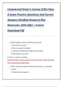 Commercial Driver&rsquo;s License &lpar;CDL&rpar; Class  A Exam Practice Questions And Correct  Answers &lpar;Verified Answers&rpar; Plus  Rationales 2026 Q&A &vert; Instant  Download Pdf