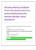 EPA Section 608 Type I Certification  Practice Exam Questions And Correct  Answers &lpar;Verified Answers&rpar; Plus  Rationales 2026 Q&A &vert; Instant  Download Pdf