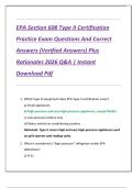 EPA Section 608 Type II Certification  Practice Exam Questions And Correct  Answers &lpar;Verified Answers&rpar; Plus  Rationales 2026 Q&A &vert; Instant  Download Pdf
