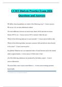 CCHT Dialysis Practice Exam 2026 Questions and Answers