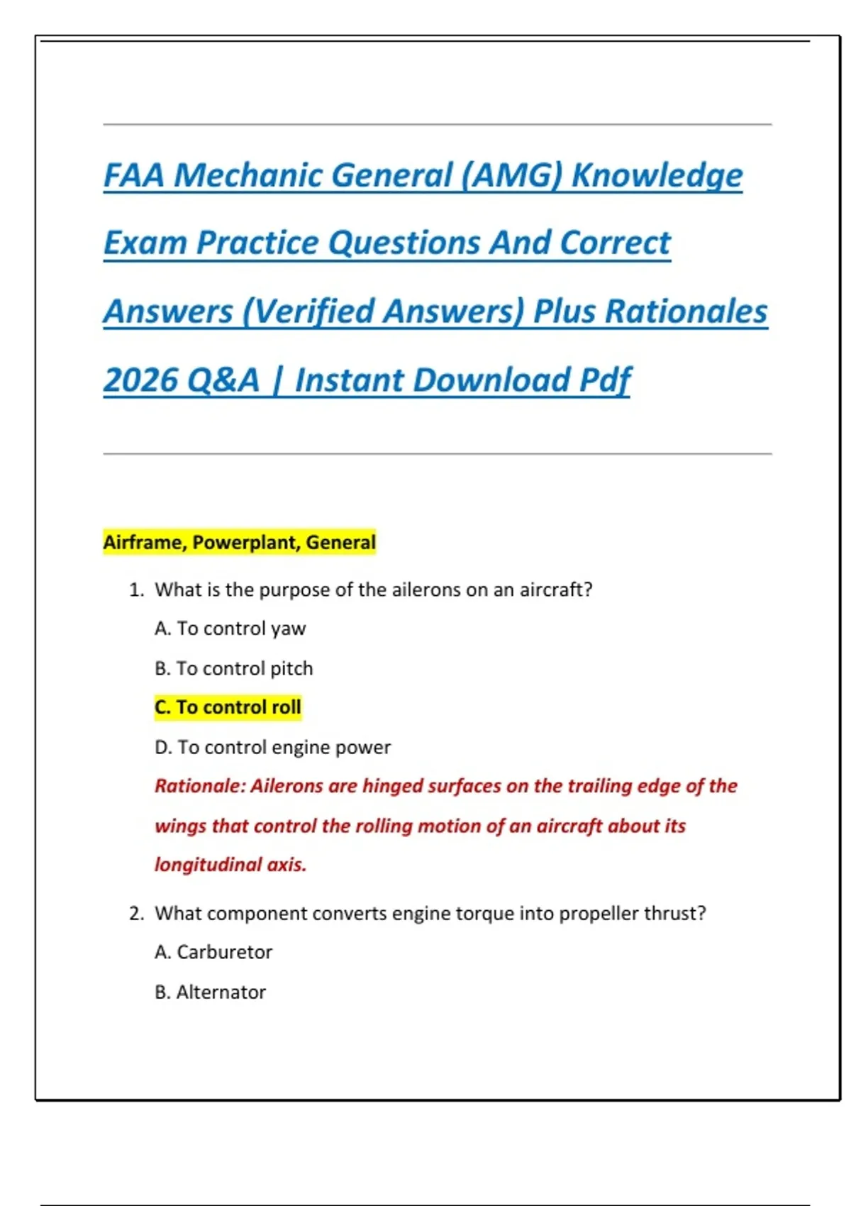 General Mechanic Test Guide.pdf FAA Mechanic General (AMG) Knowledge Exam Practice Questions And ...