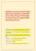  Addiction Counselor Exam&vert;Verified Expert Exam Questions with 100&percnt; Correct Clear Answers&vert;All Graded A&plus;&vert;Latest Premium Update&vert;100&percnt; Guaranteed Success&period;