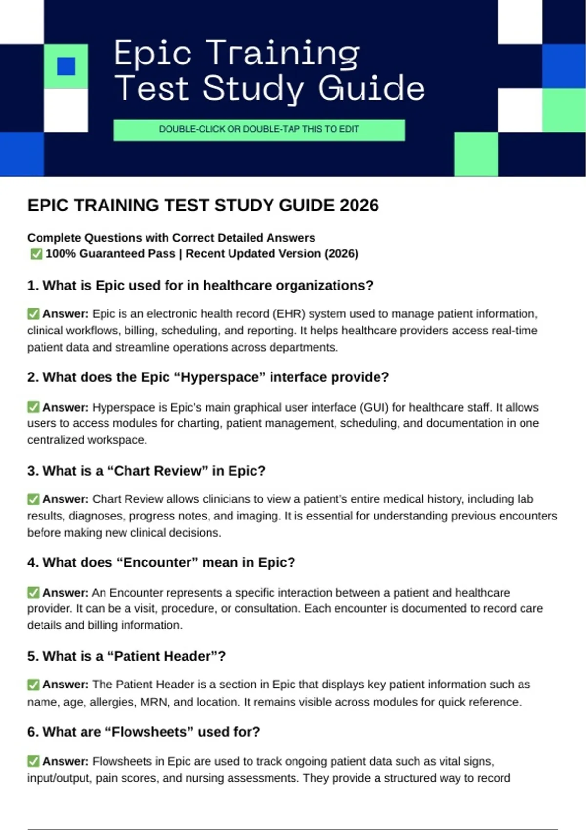 Epic 26 Questionnaire.pdf EPIC TRAINING TEST STUDY GUIDE 2026 COMPLETE QUESTIONS WITH CORRECT ...