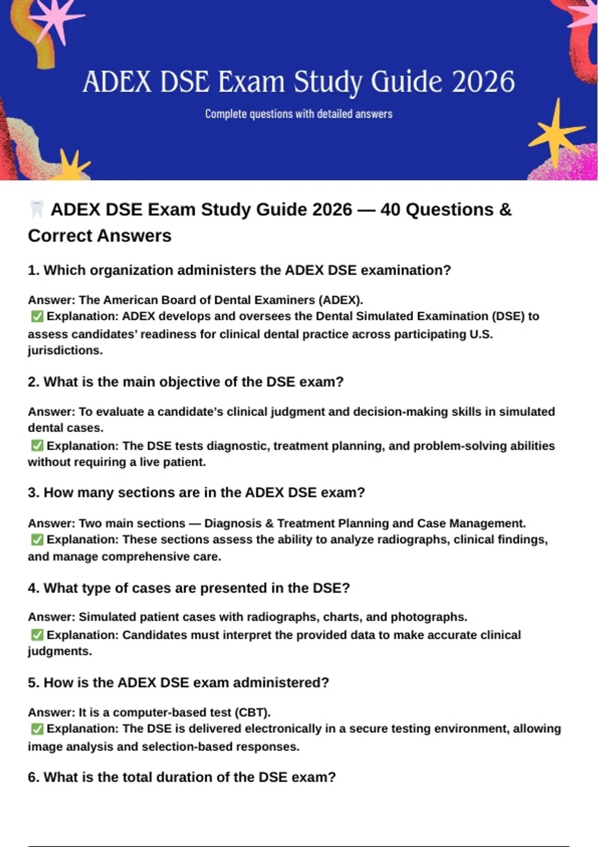 ADEX DSE EXAM STUDY GUIDE 2026 COMPLETE QUESTIONS WITH DETAILED CORRECT ...