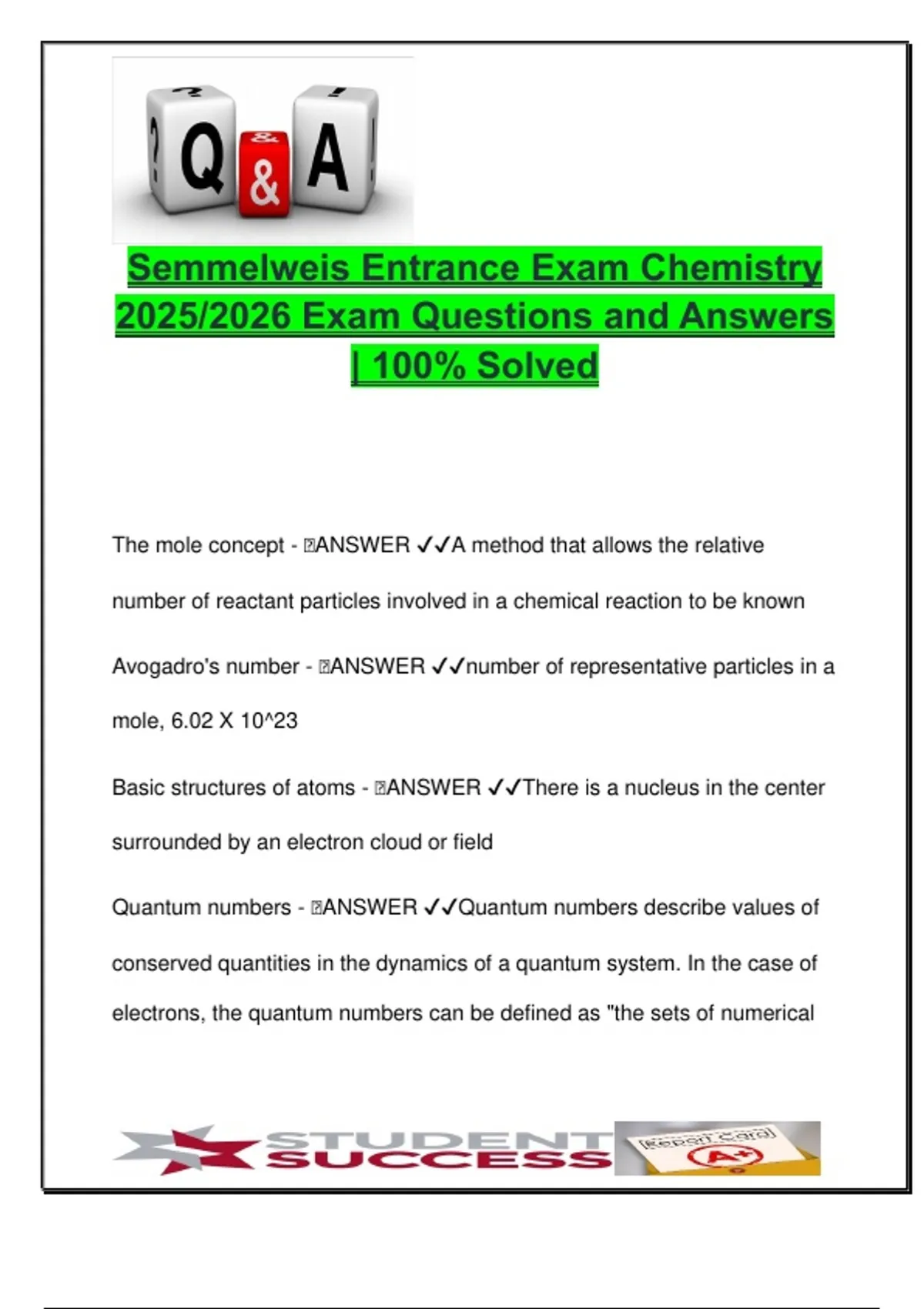 Semmelweis Chemistry Entrance Exam – 100 Questions | Mole Concept ...