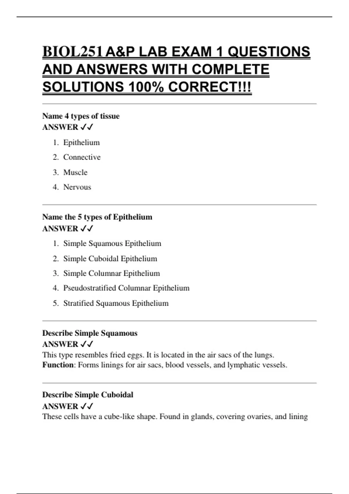 BIOL 251 A&P(ANATOMY AND PHYSIOLOGY)SET 2 BUNDLED EXAM QUESTIONS AND ...
