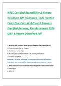 NAEC Certified Accessibility & Private  Residence Lift Technician &lpar;CAT&rpar; Practice  Exam Questions And Correct Answers  &lpar;Verified Answers&rpar; Plus Rationales 2026  Q&A &vert; Instant Download Pdf