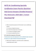NATE Air Conditioning Specialty  Certification Exam Practice Questions  And Correct Answers &lpar;Verified Answers&rpar;  Plus Rationales 2026 Q&A &vert; Instant  Download Pdf 