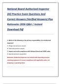 National Board Authorized Inspector  &lpar;AI&rpar; Practice Exam Questions And  Correct Answers &lpar;Verified Answers&rpar; Plus  Rationales 2026 Q&A &vert; Instant  Download Pdf
