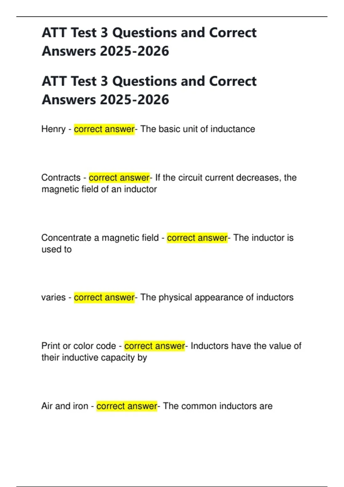 ATT Test 3 Questions and Correct Answers - Nursing - Stuvia US
