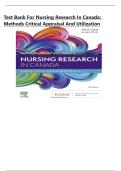 Test Bank For Nursing Research In Canada&colon; Methods Critical Appraisal And Utilization&vert; 9780323778992&vert; All Chapters&vert; LATEST