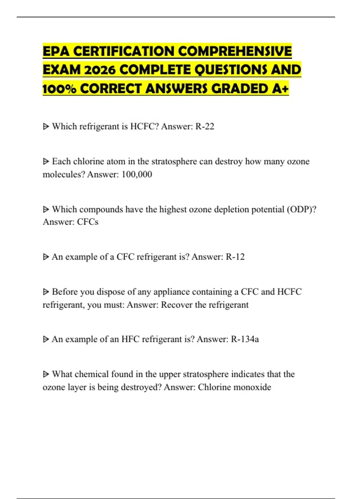 EPA CERTIFICATION COMPREHENSIVE EXAM 2026 COMPLETE QUESTIONS AND 100% ...