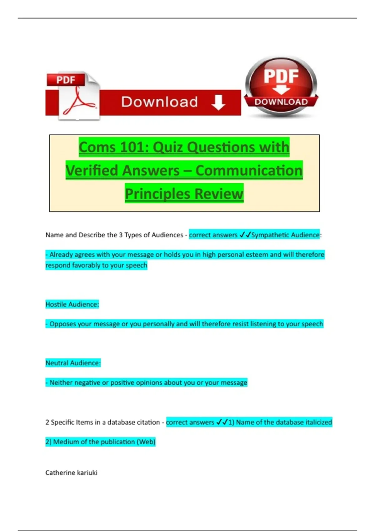 Coms 101 Quiz Questions with Verified Answers – Communication ...