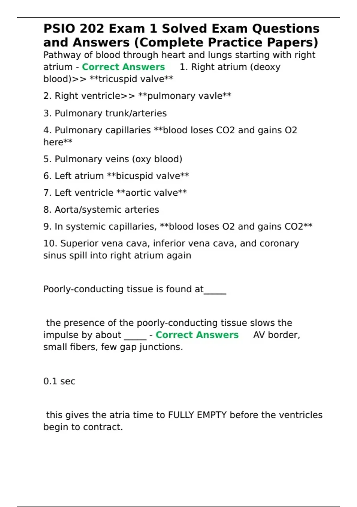PSIO 202 Exam 1 Solved Exam Questions and Answers (Complete Practice ...