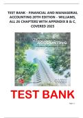 TEST BANK - FINANCIAL AND MANAGERIAL ACCOUNTING 20TH EDITION - WILLIAMS&comma; ALL 26 CHAPTERS WITH APPENDIX B & C&comma; COVERED 2025