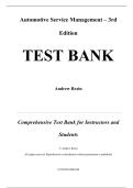 Test Bank for Automotive Service Management&comma; 3rd edition By Andrew Rezin