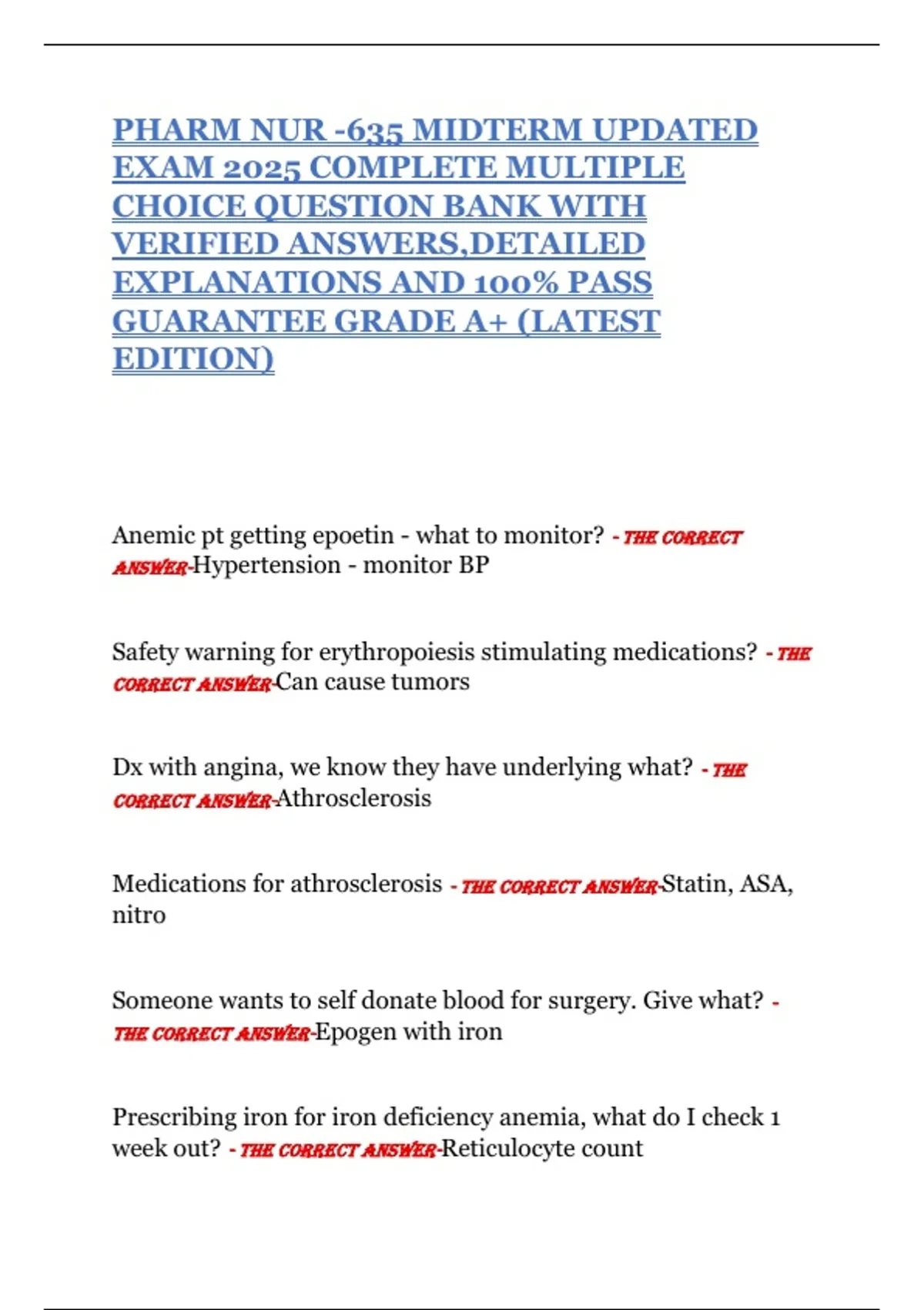 PHARM NUR -635 MIDTERM UPDATED EXAM 2025 COMPLETE MULTIPLE CHOICE ...