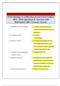 Food Manager Certification Exam Latest Update 2025 / 2026 Questions & Answers with Rationales| 100% Correct | Grade. 